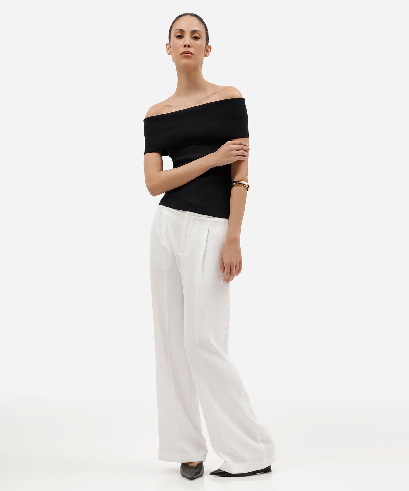 blusa feminina de tricot ombro a ombro preta