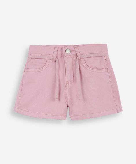 short mom infantil de sarja com cordão rosa