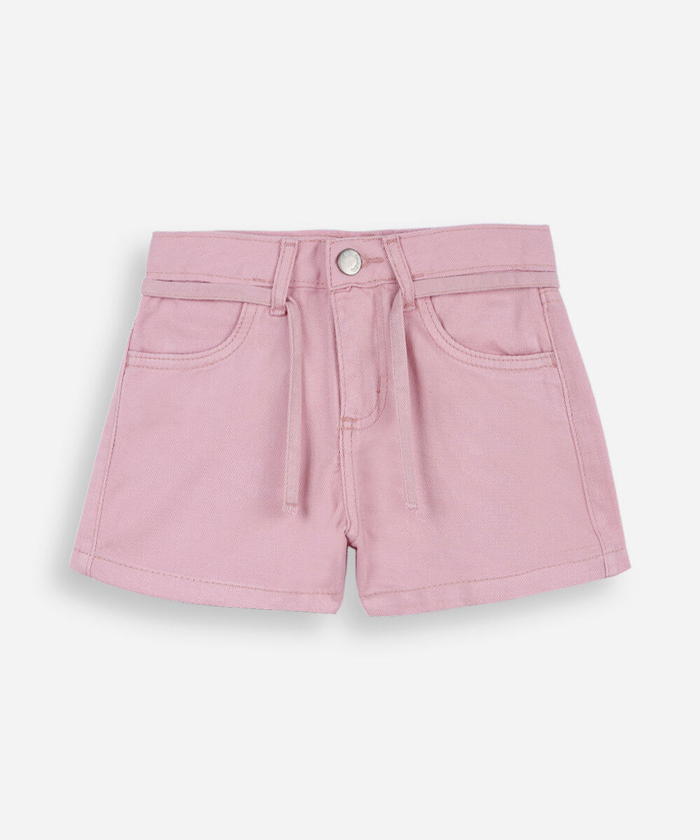 short mom infantil de sarja com cordão rosa