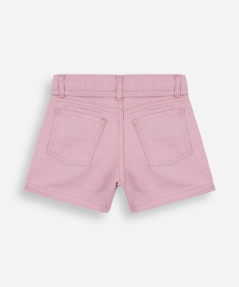 short mom infantil de sarja com cordão rosa