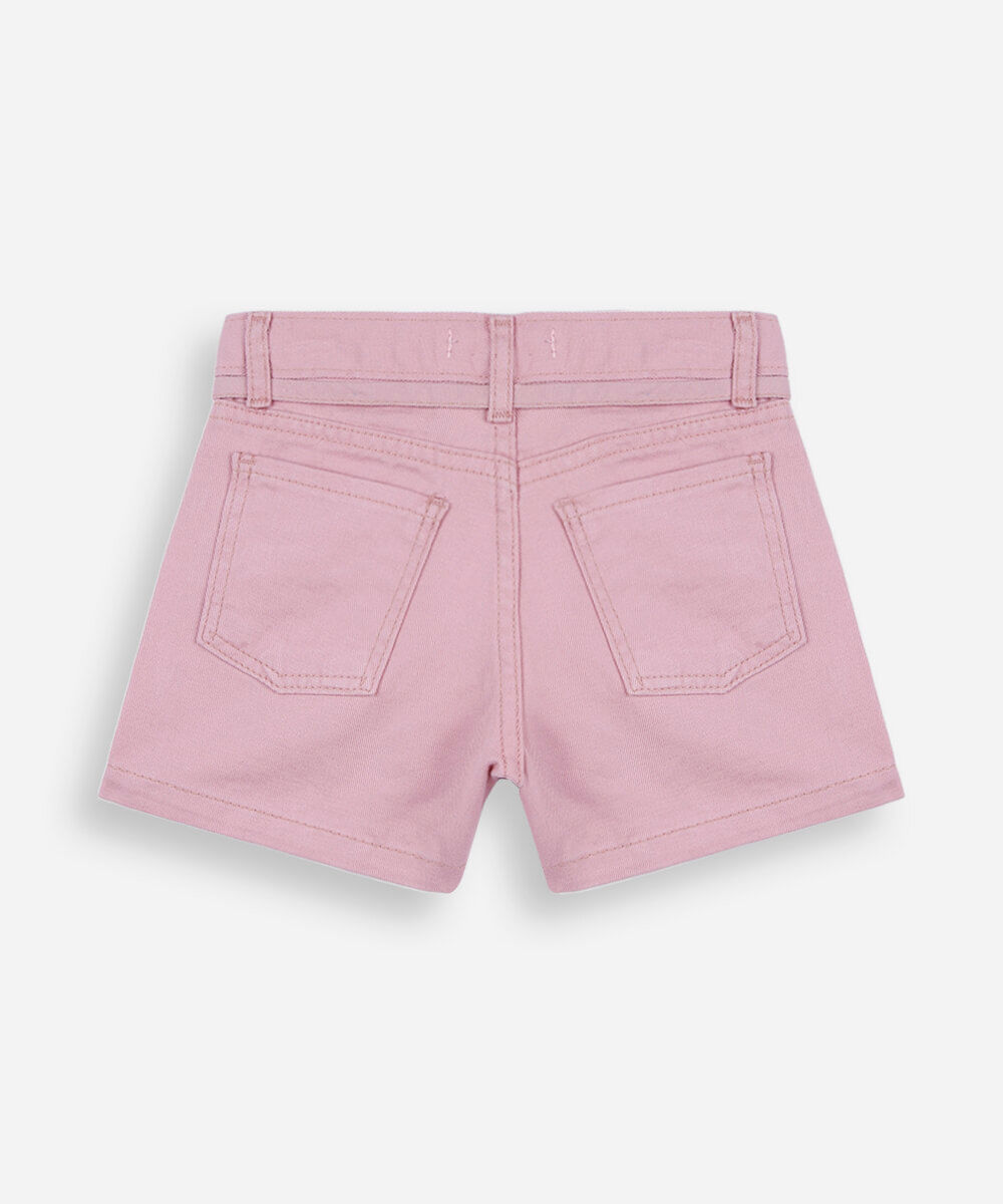 short mom infantil de sarja com cordão rosa