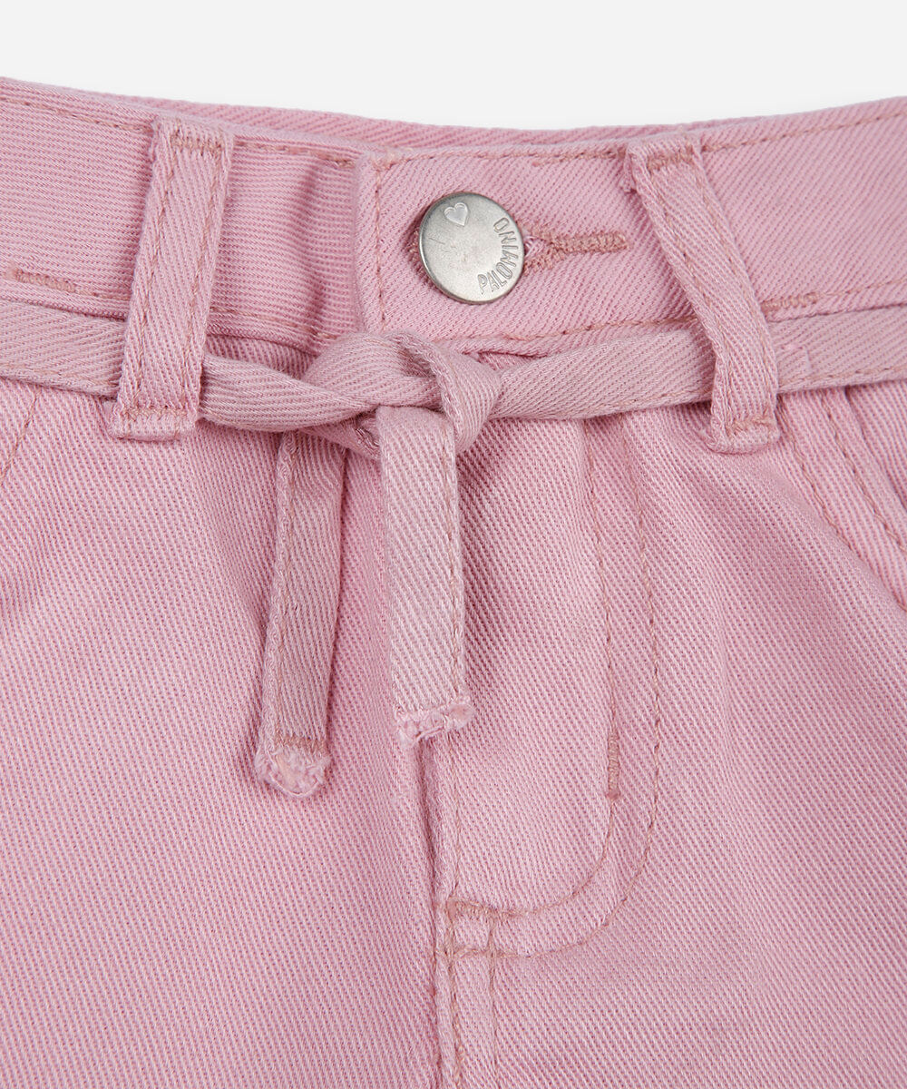 short mom infantil de sarja com cordão rosa