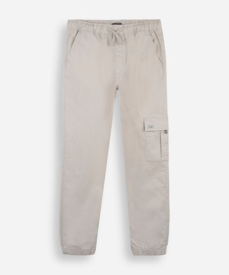 calça jogger cargo juvenil de sarja cós elástico bege