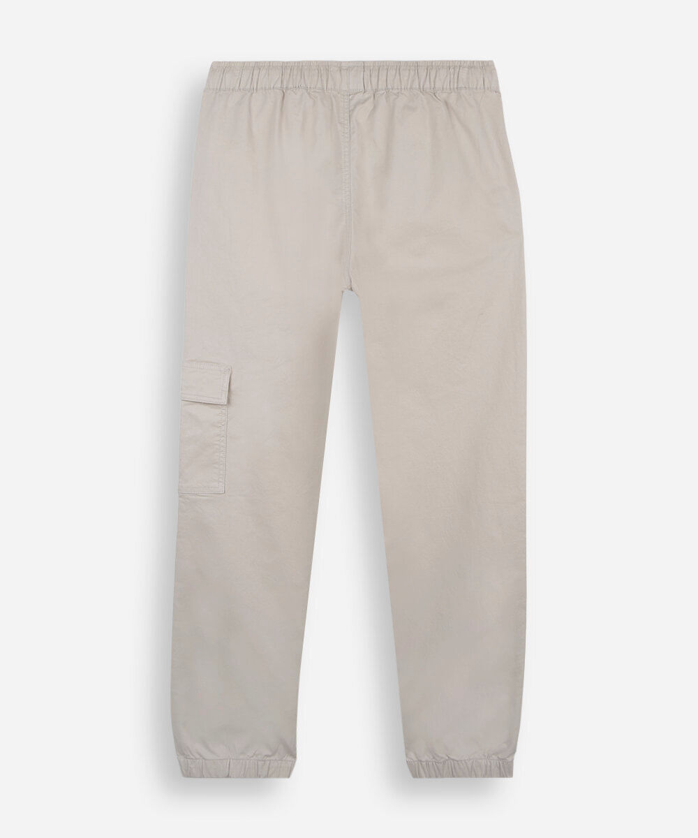 calça jogger cargo juvenil de sarja cós elástico bege