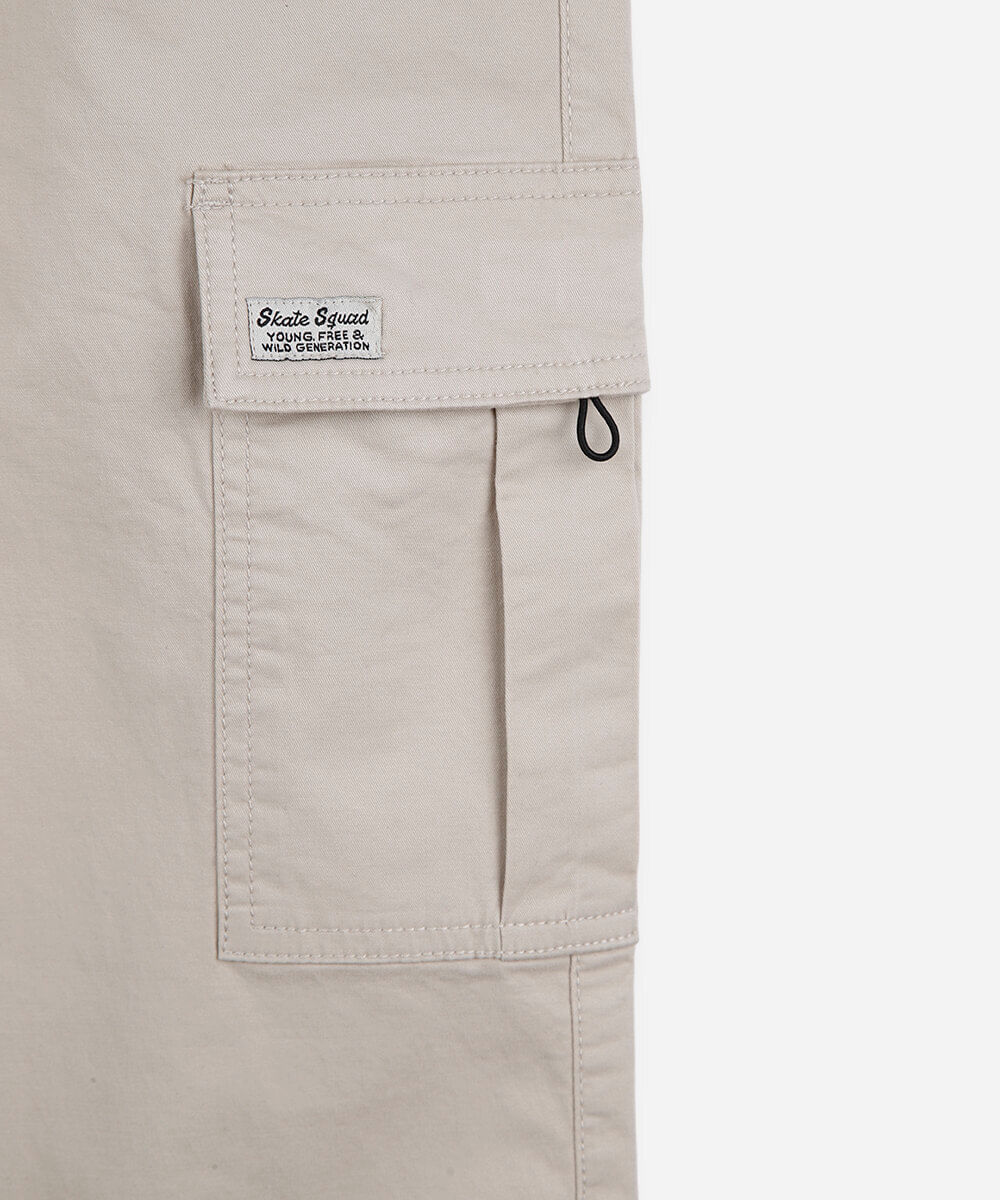 calça jogger cargo juvenil de sarja cós elástico bege