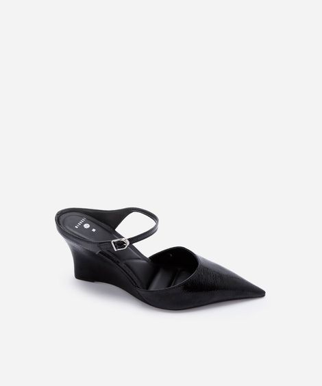 scarpin mule feminino bico fino salto anabela mindset preto