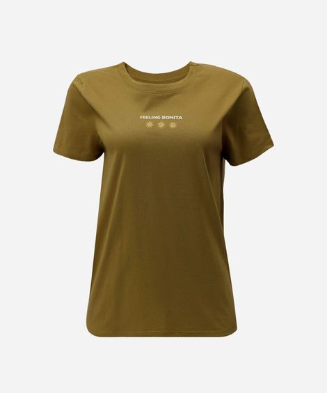 camiseta básica feminina de algodão manga curta estampada verde