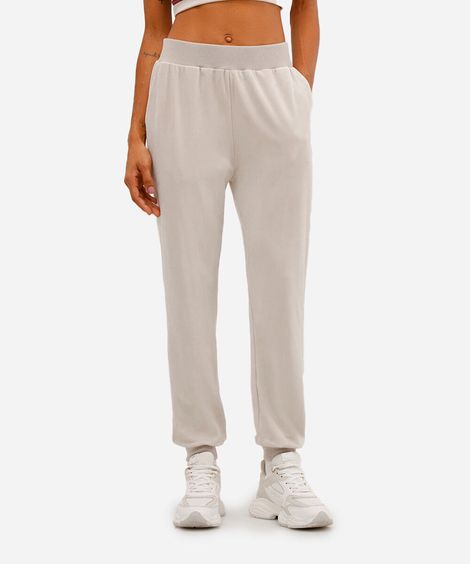 calça reta de plush cintura alta esportiva - cinza