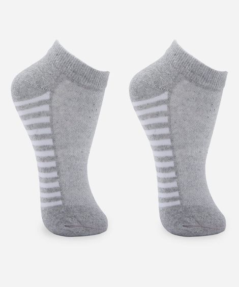 kit de 2 meias cano baixo feminina listrada cinza