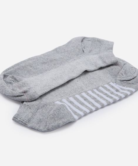 kit de 2 meias cano baixo feminina listrada cinza