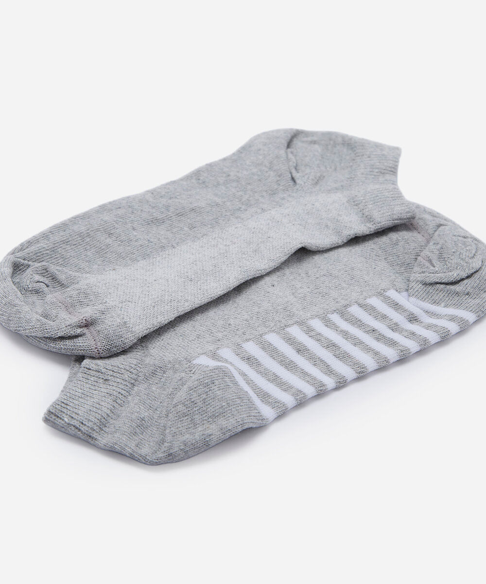 kit de 2 meias cano baixo feminina listrada cinza