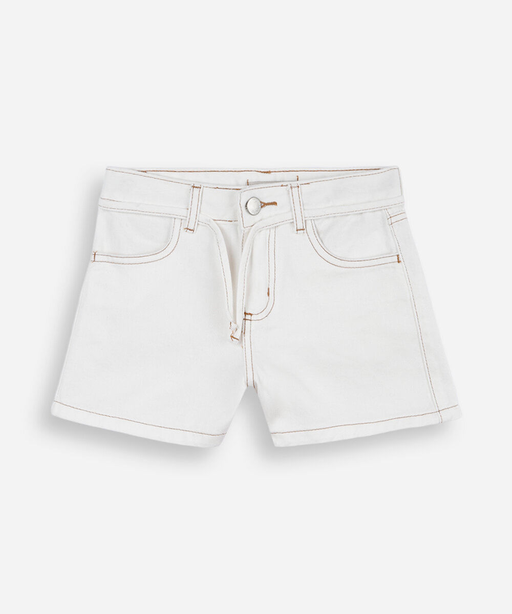 short mom infantil de sarja com cordão off white