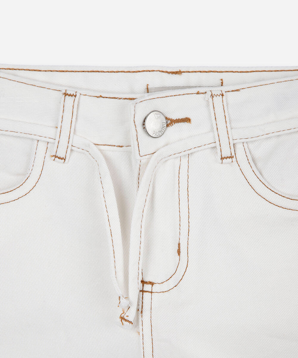 short mom infantil de sarja com cordão off white