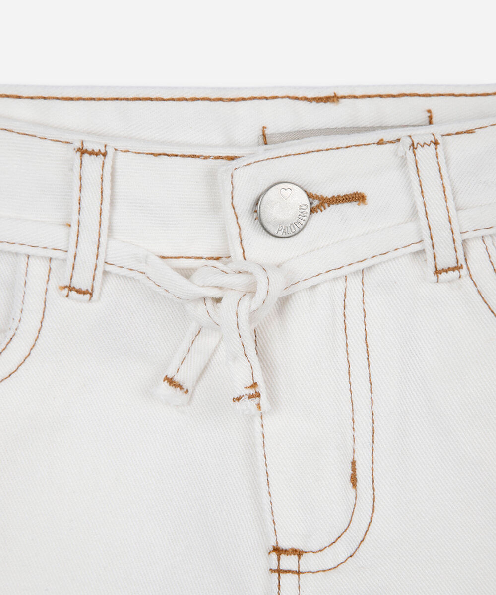 short mom infantil de sarja com cordão off white