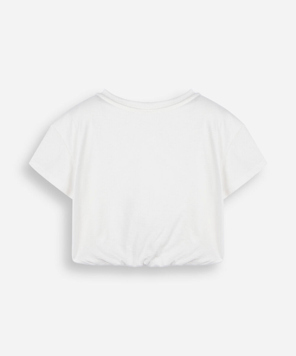 blusa cropped infantil de algodão manga curta estampada off white