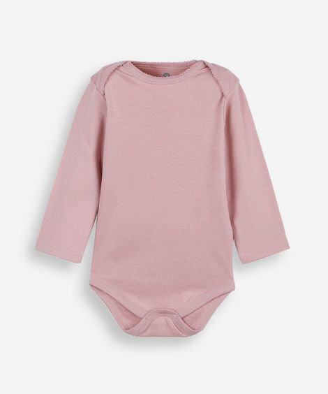 body infantil de algodão manga longa rosa