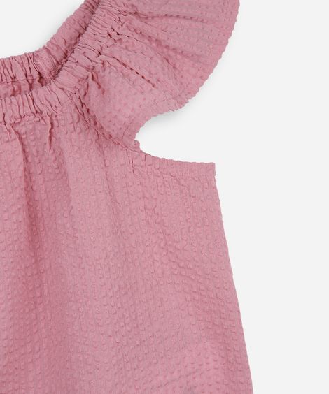 conjunto curto infantil de algodão texturizado rosa
