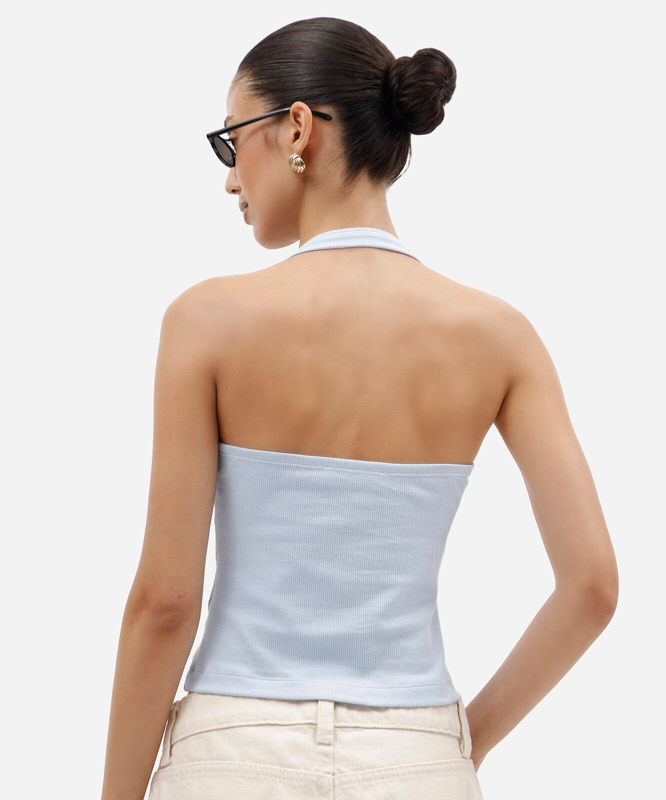 cropped frente única feminino de algodão canelado azul