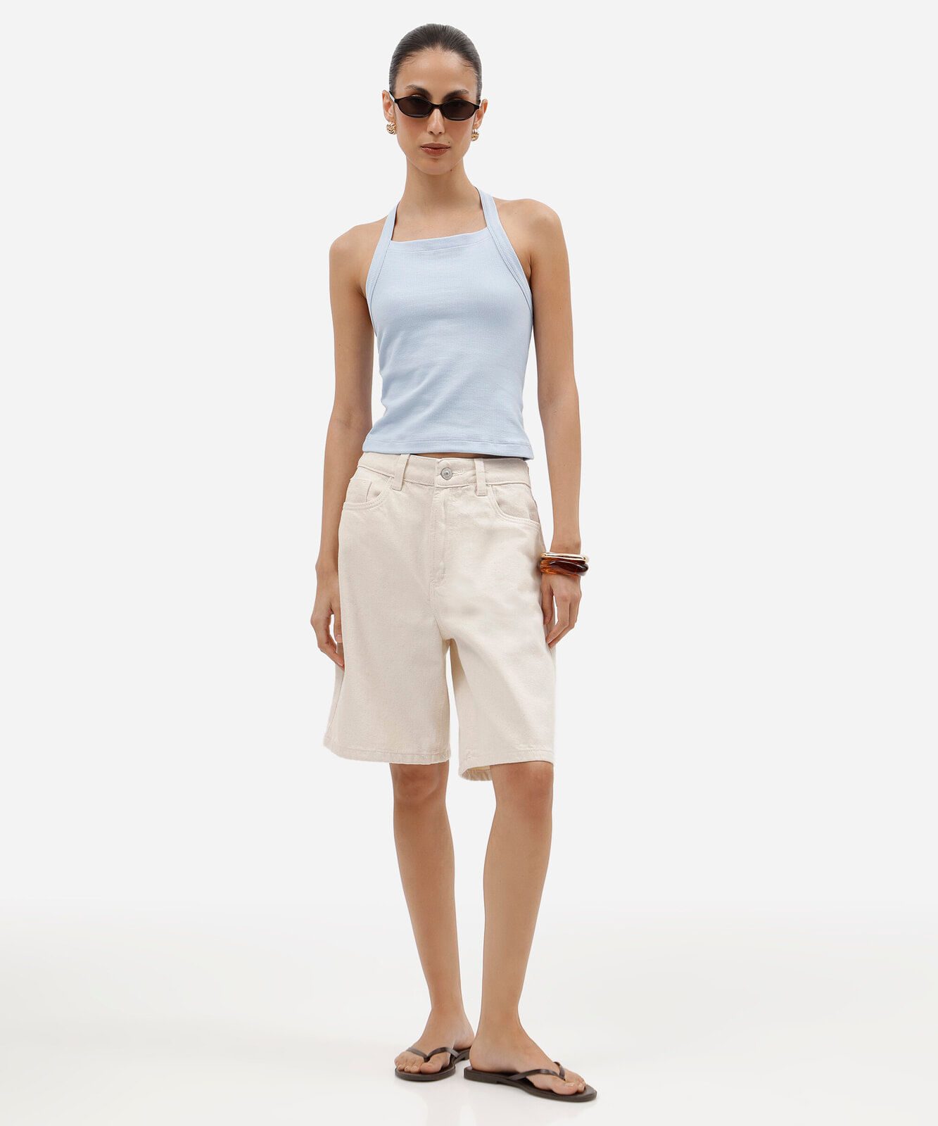 cropped frente única feminino de algodão canelado azul