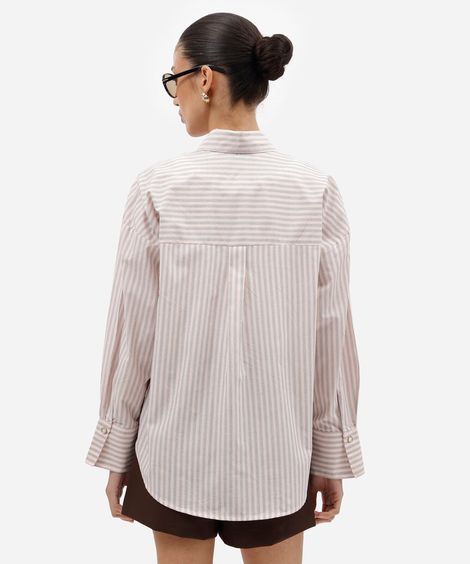 camisa oversized feminina de algodão manga longa listrada rosa