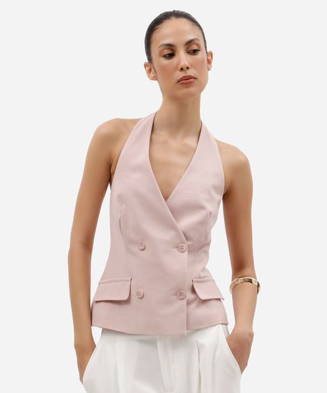 colete feminino de alfaiataria frente única rosa