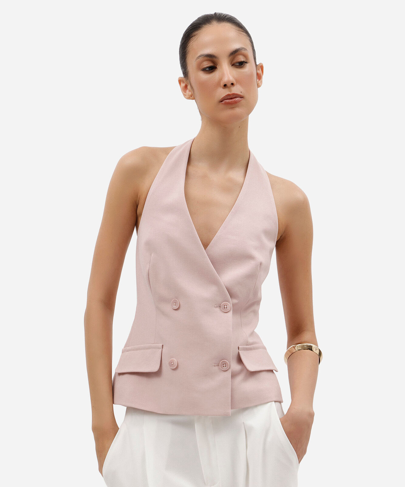 colete feminino de alfaiataria frente única rosa