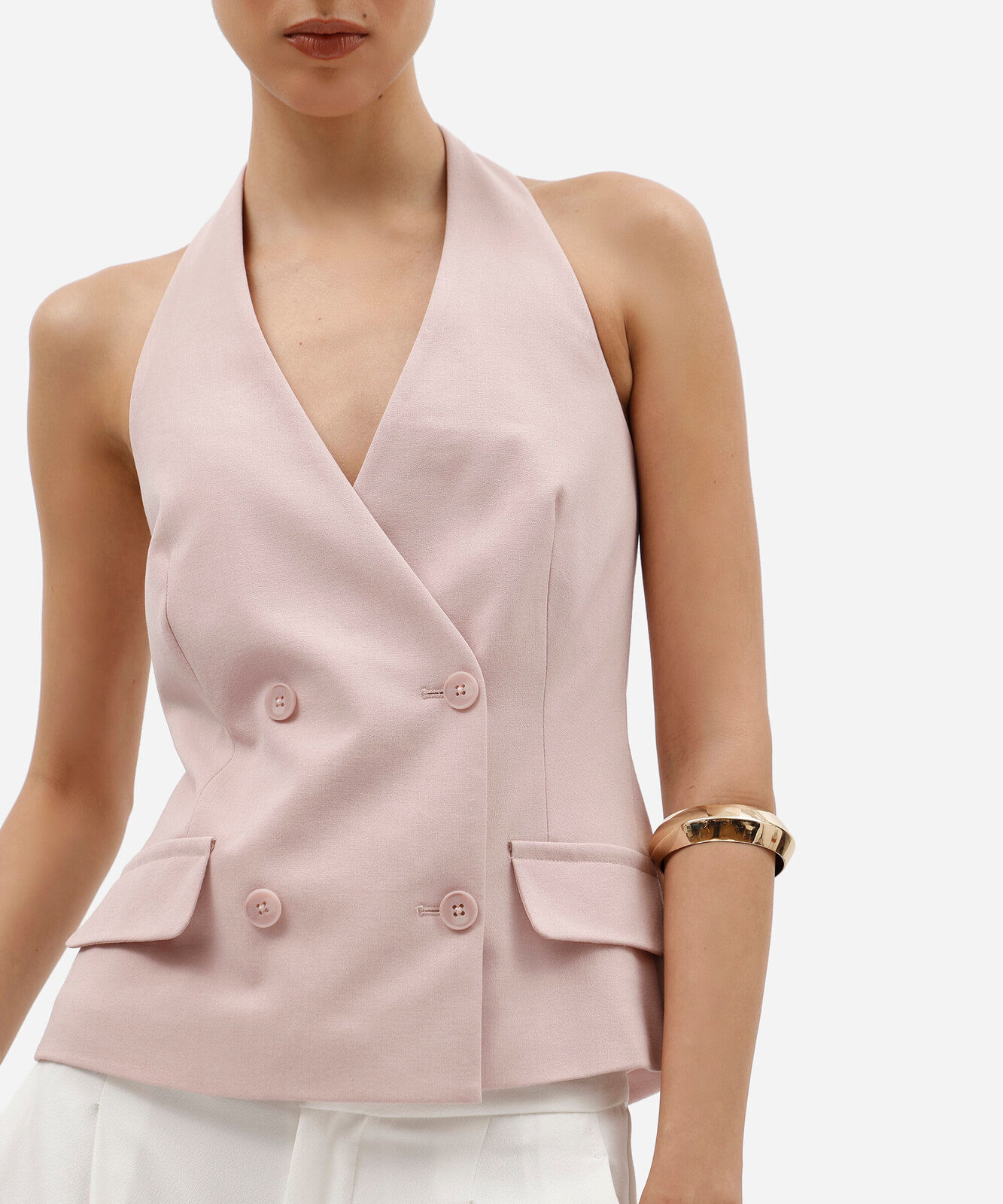 colete feminino de alfaiataria frente única rosa