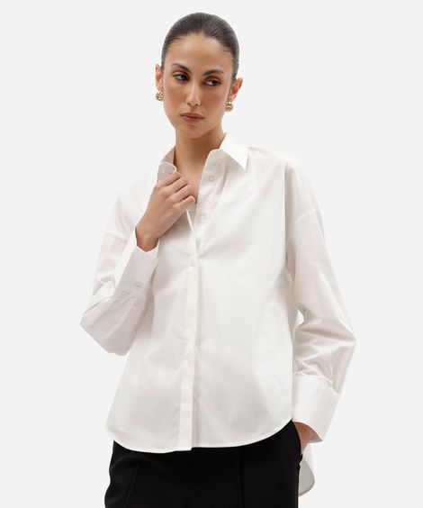 camisa oversized feminina de algodão manga longa off white
