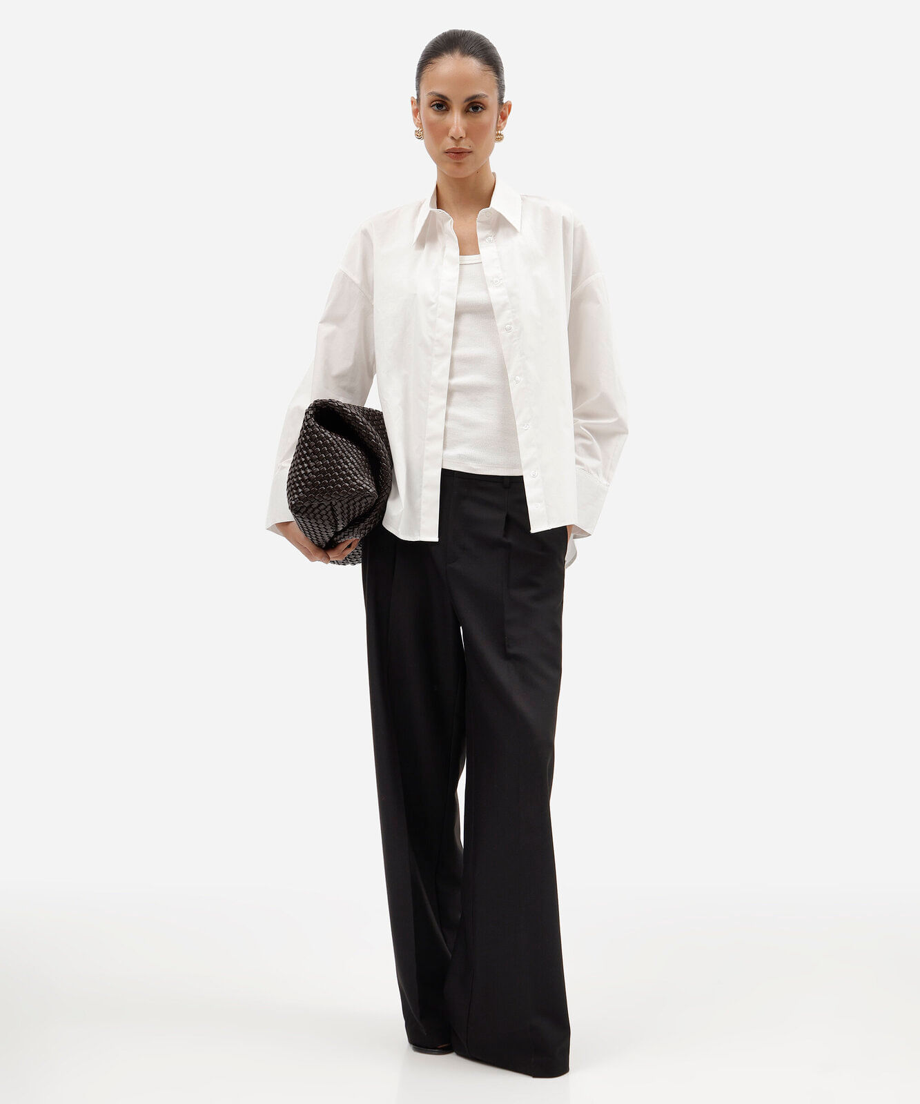 camisa oversized feminina de algodão manga longa off white