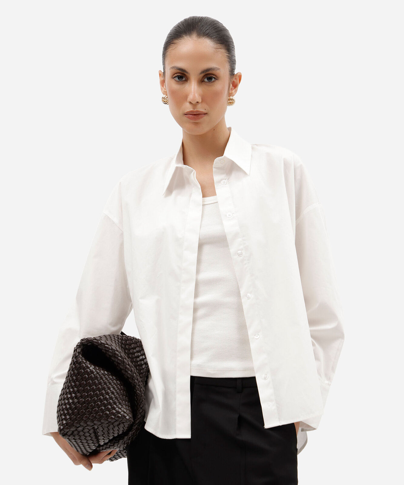 camisa oversized feminina de algodão manga longa off white