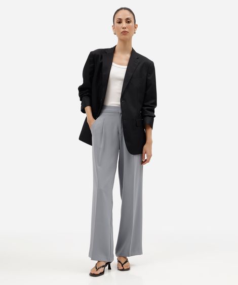 calça wide leg feminina de alfaiaria cinza