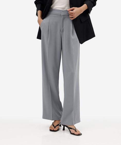 calça wide leg feminina de alfaiaria cinza
