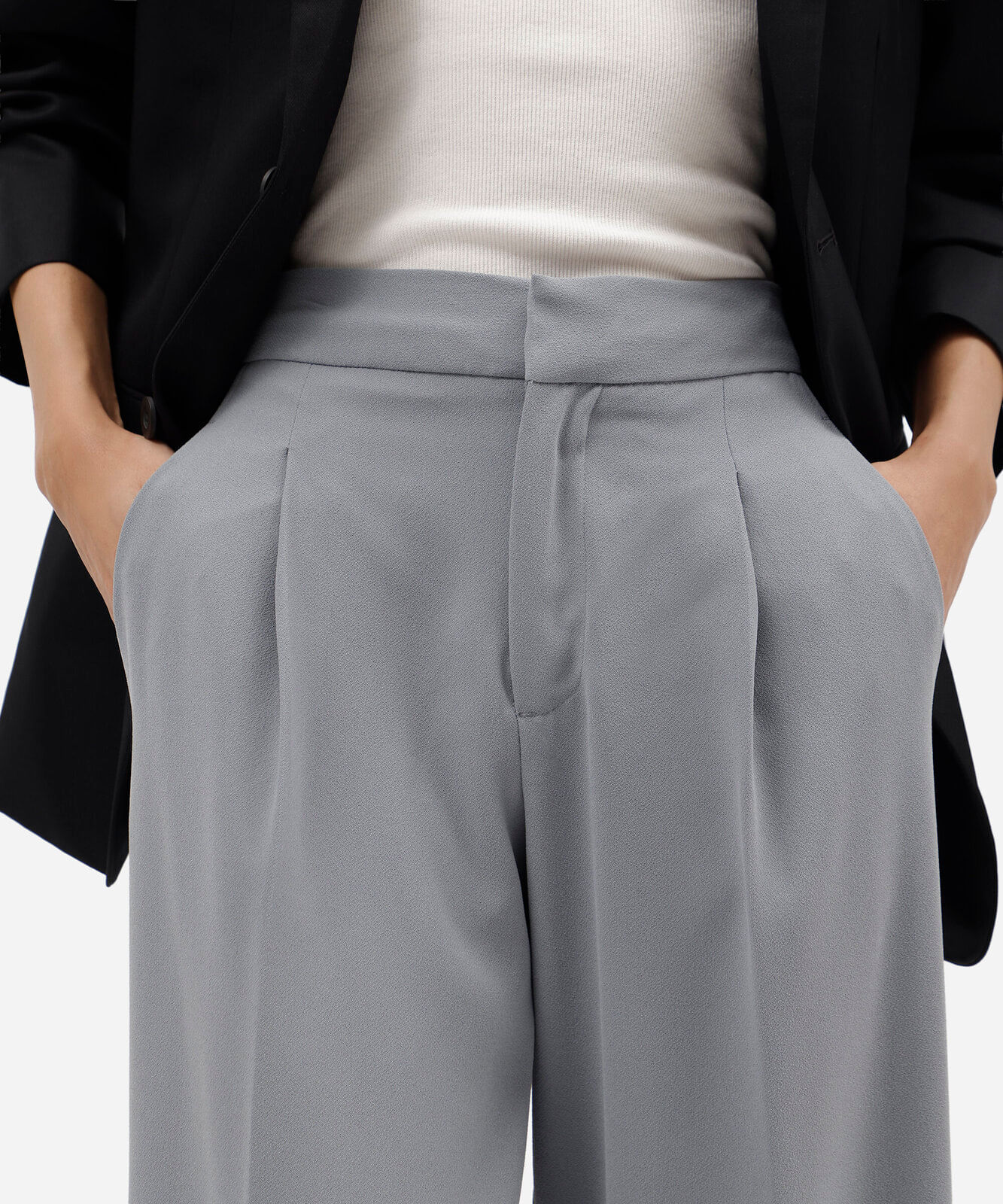 calça wide leg feminina de alfaiaria cinza