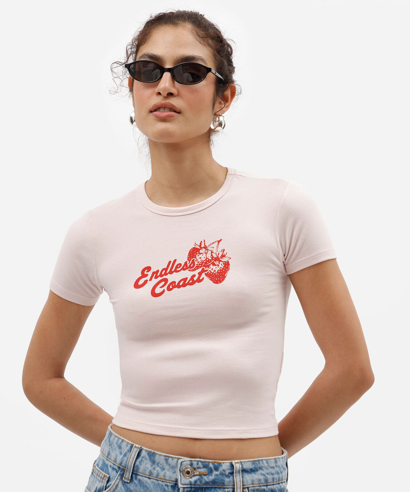 blusa baby look feminina com algodão manga curta estampada rosa