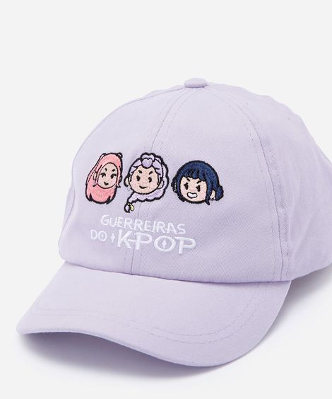 boné aba curva infantil de sarja bordado guerreiras do kpop lilás