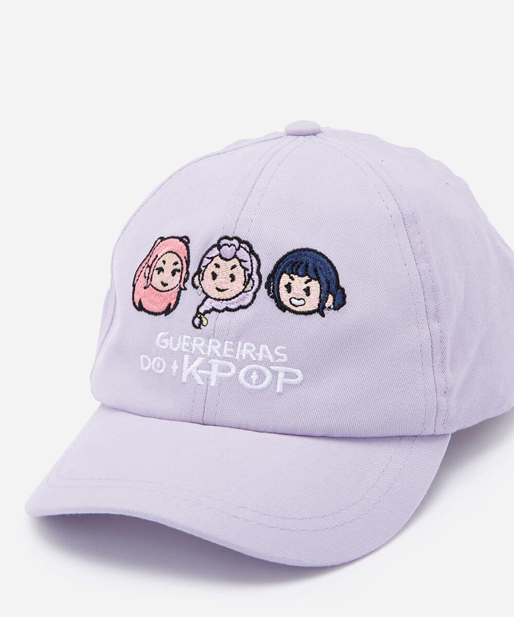 boné aba curva infantil de sarja bordado guerreiras do kpop lilás