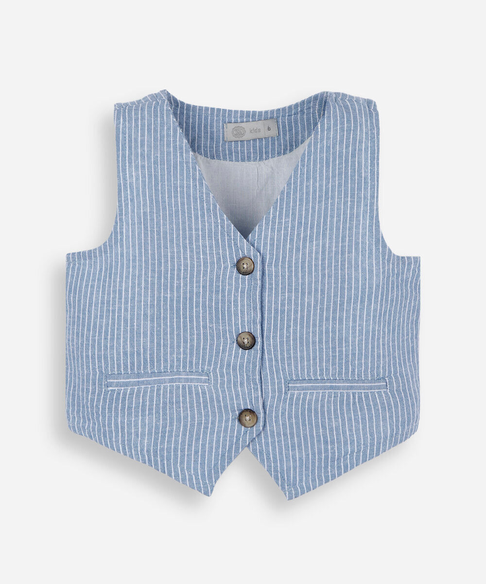 colete cropped infantil com linho listrado colorido