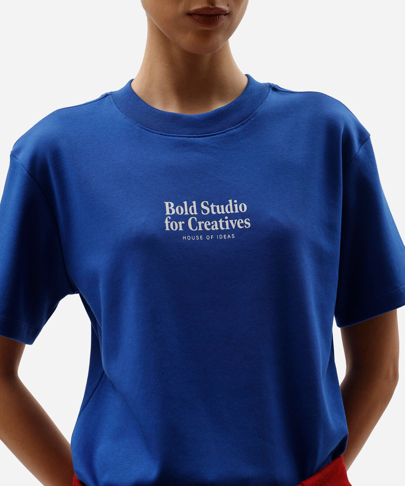 camiseta oversized feminina de algodão peruano manga curta estampada azul