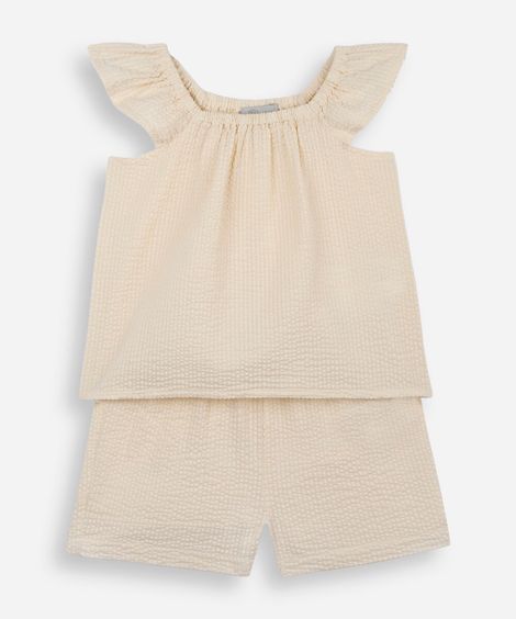 conjunto curto infantil de algodão texturizado amarelo