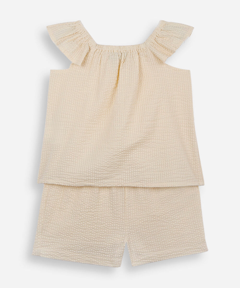 conjunto curto infantil de algodão texturizado amarelo