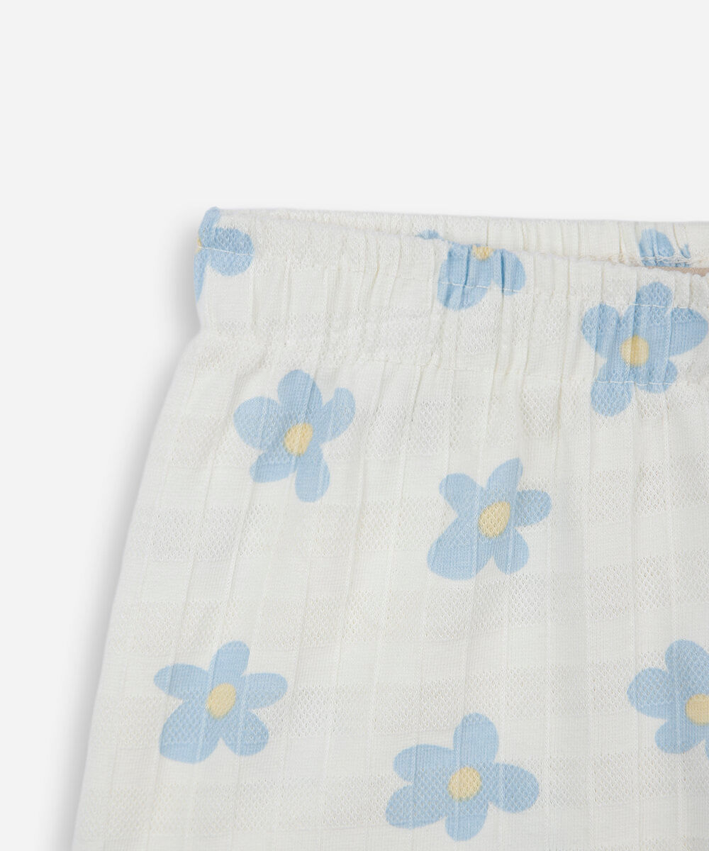 conjunto curto infantil de algodão texturizado floral off white