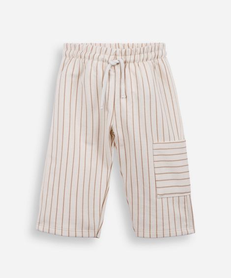 calça infantil de algodão listrada cós elástico colorido