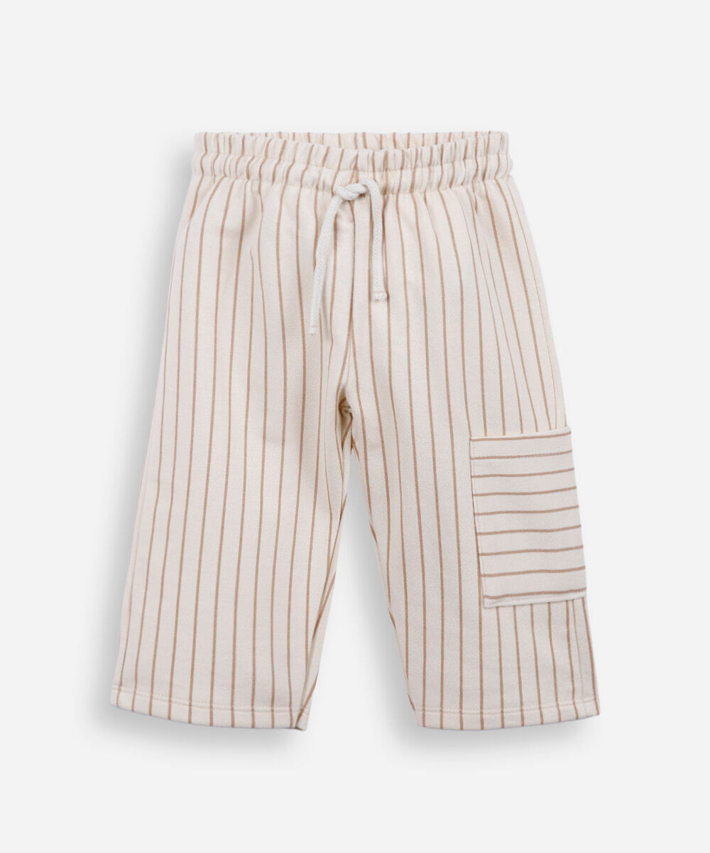 calça infantil de algodão listrada cós elástico colorido