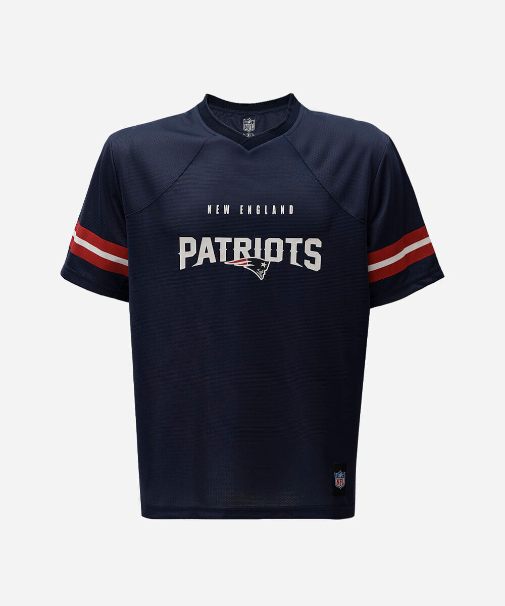 camiseta esportiva masculina gola v manga curta patriots nfl azul