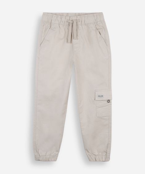 calça jogger cargo infantil de sarja cós elástico bege