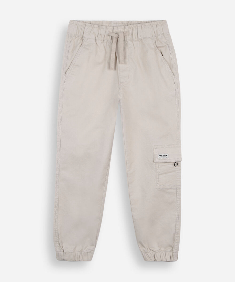 calça jogger cargo infantil de sarja cós elástico bege