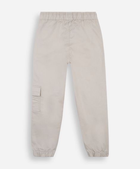 calça jogger cargo infantil de sarja cós elástico bege