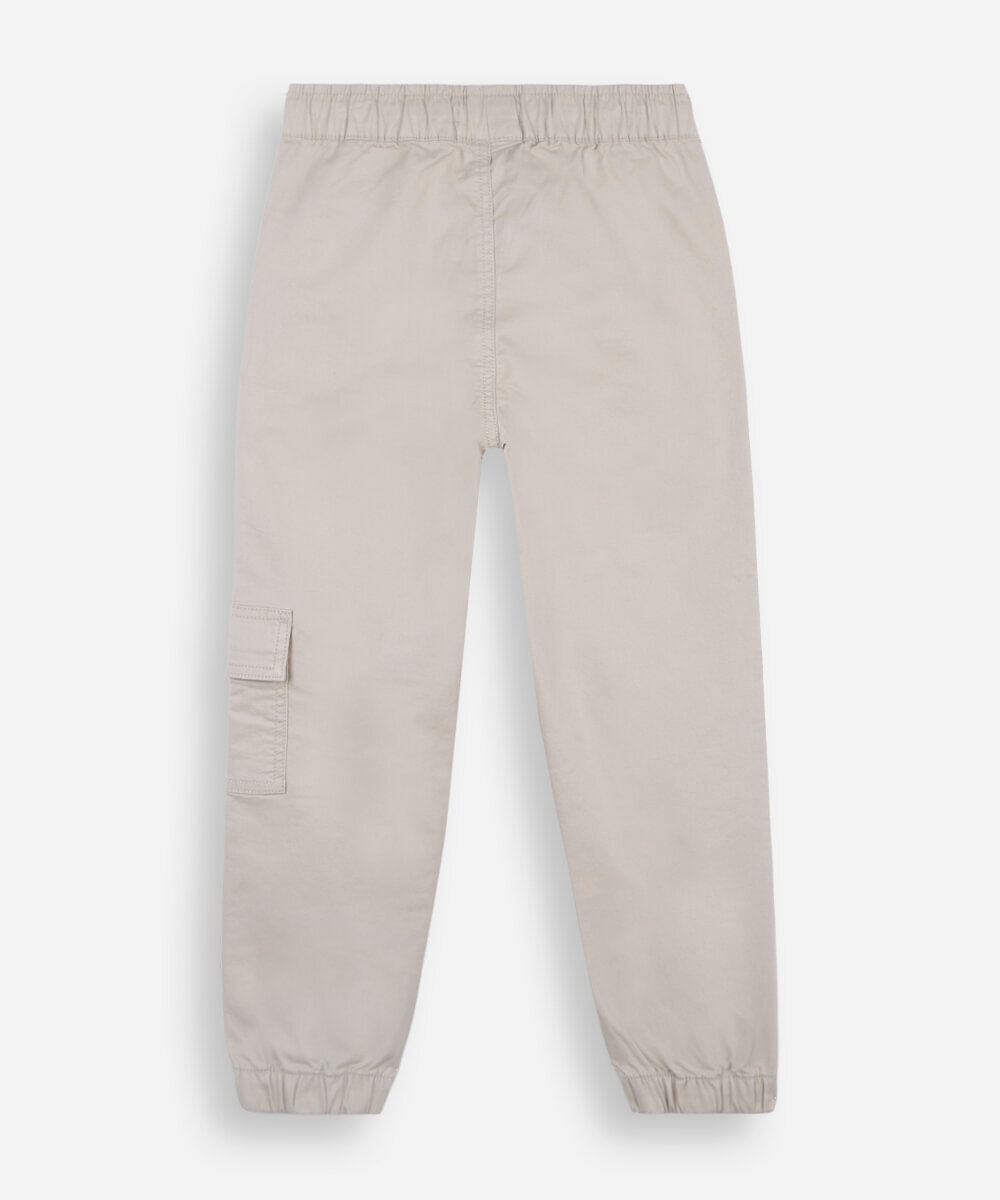 calça jogger cargo infantil de sarja cós elástico bege