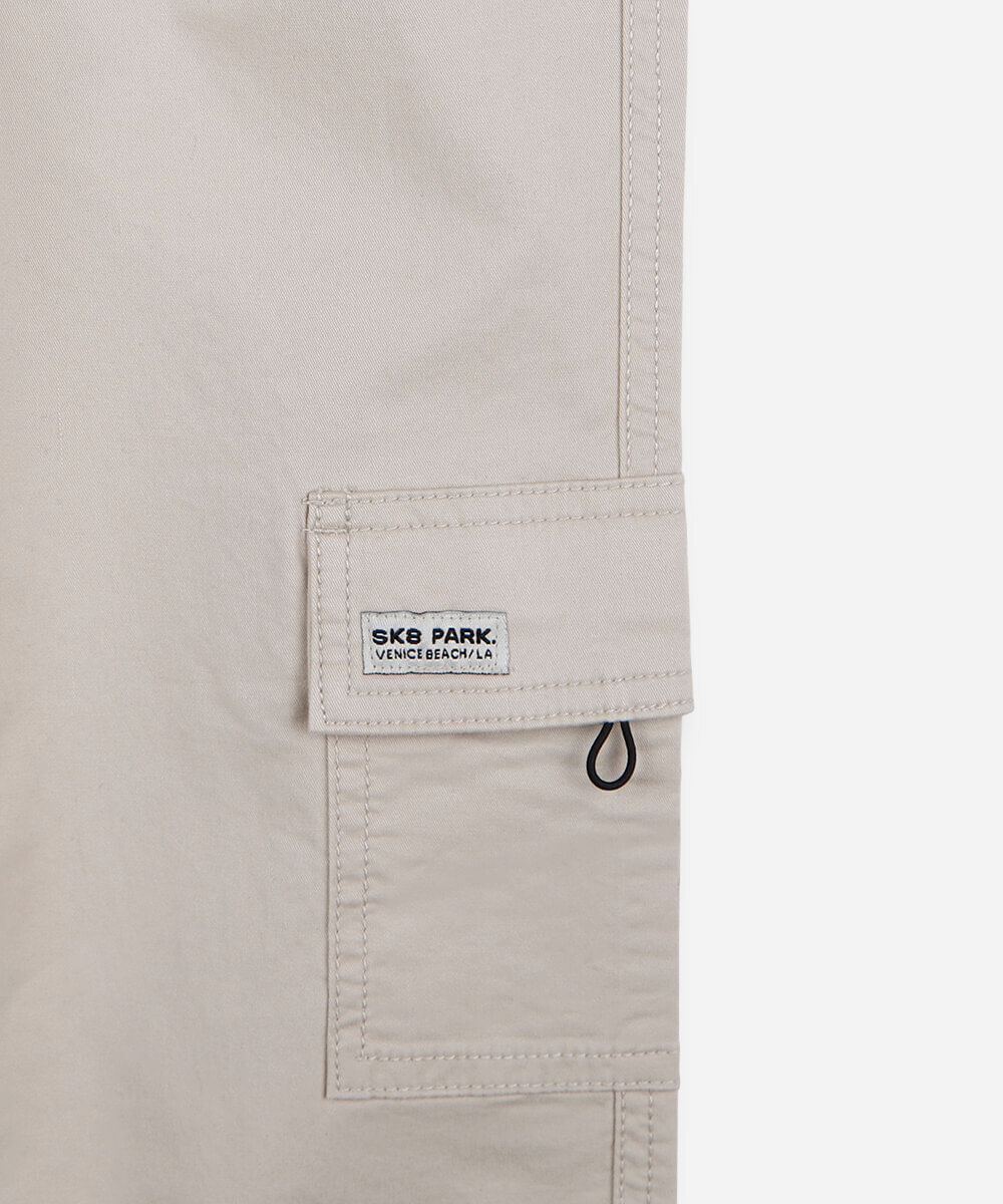 calça jogger cargo infantil de sarja cós elástico bege