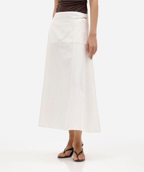 saia midi feminina de sarja com recortes e fivelas off white